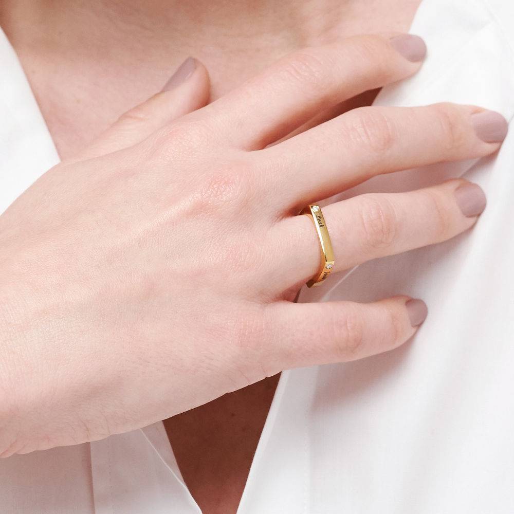 Anillo Iris Cuadrado Personalizado con Diamante en Vermeil de Oro-2 foto de producto