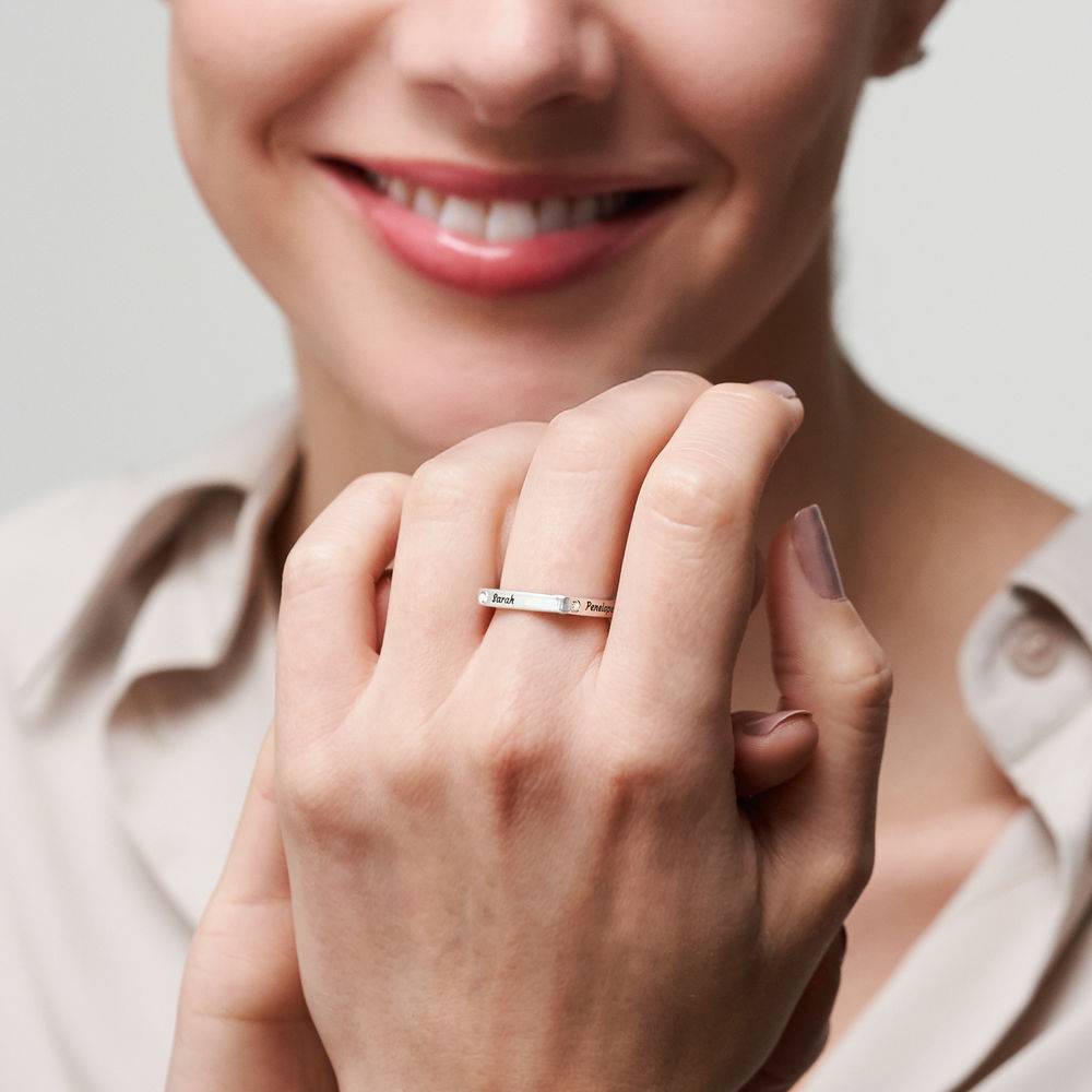 Anillo Iris Cuadrado Personalizado con Diamante en Plata Esterlina-1 foto de producto