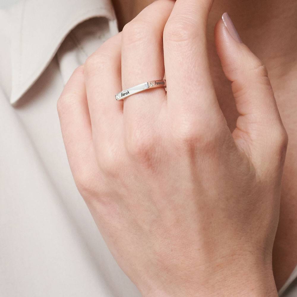 Anillo Iris Cuadrado Personalizado con Diamante en Plata Esterlina-2 foto de producto