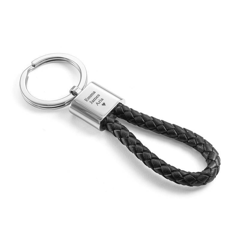 Llavero Grabado de Cuerda de Cuero Negro-1 foto de producto