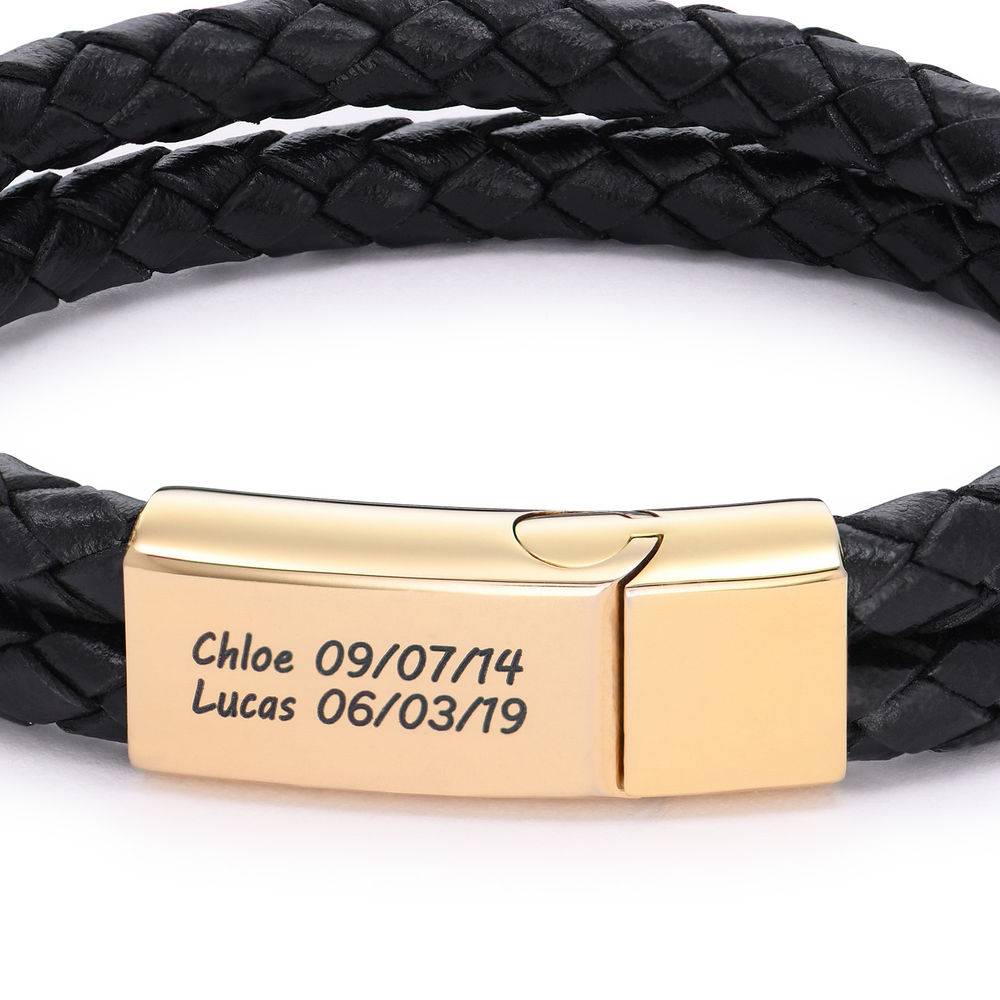 Pulsera Estilo Explorador para Hombres de Cuero Negro en Chapa de Oro-2 foto de producto