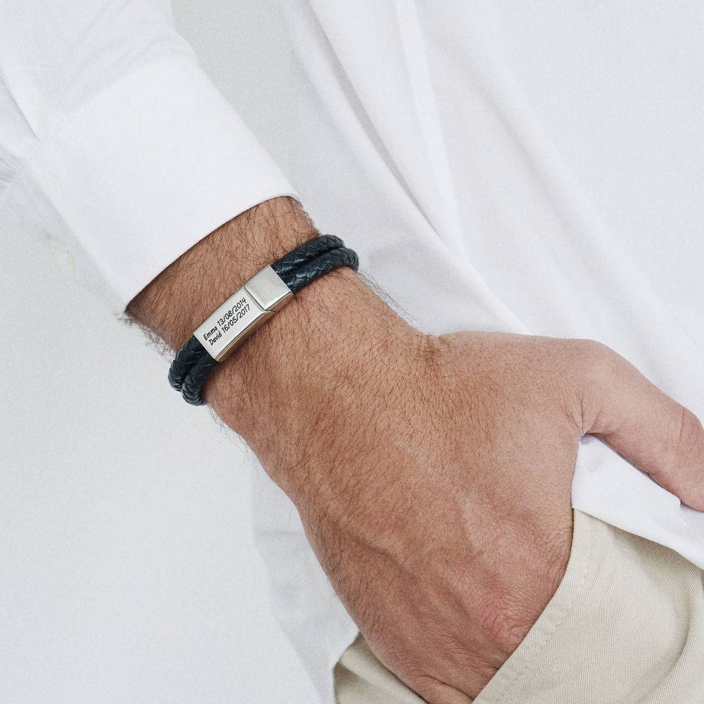 Pulsera Estilo Explorador para Hombres de Cuero Negro-2 foto de producto