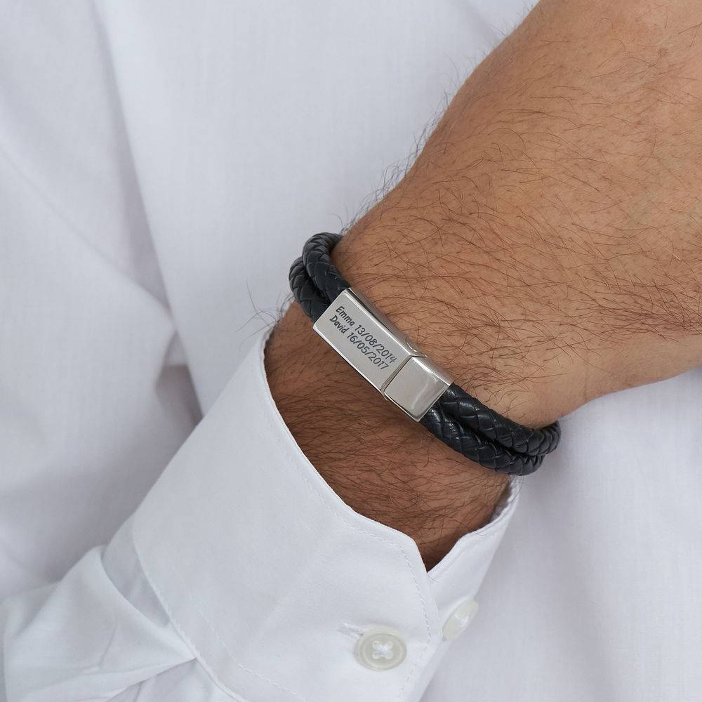 Pulsera Estilo Explorador para Hombres de Cuero Negro-3 foto de producto