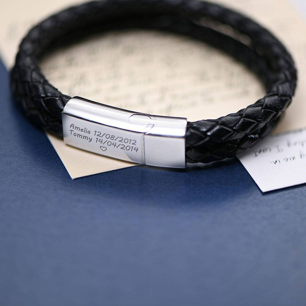 Pulsera Estilo Explorador para Hombres de Cuero Negro-4 foto de producto
