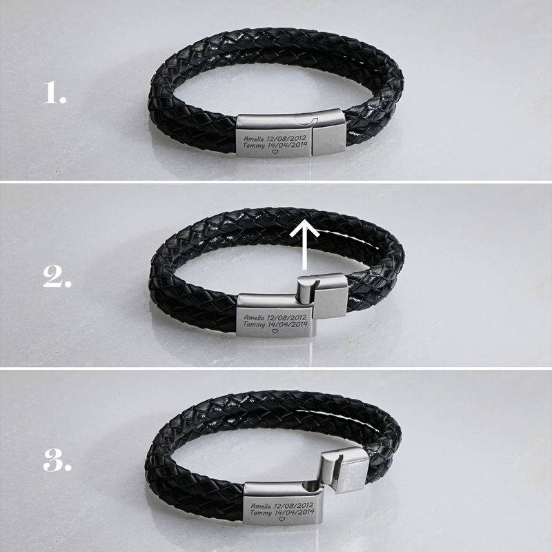 Pulsera Estilo Explorador para Hombres de Cuero Negro-5 foto de producto