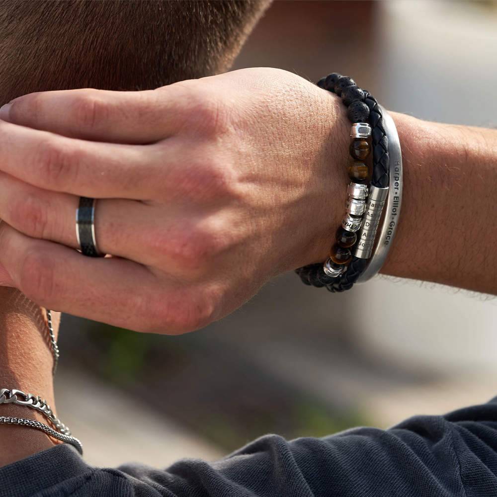 Pulsera de Cuero Negro Trenzado Nevada para Hombres-3 foto de producto