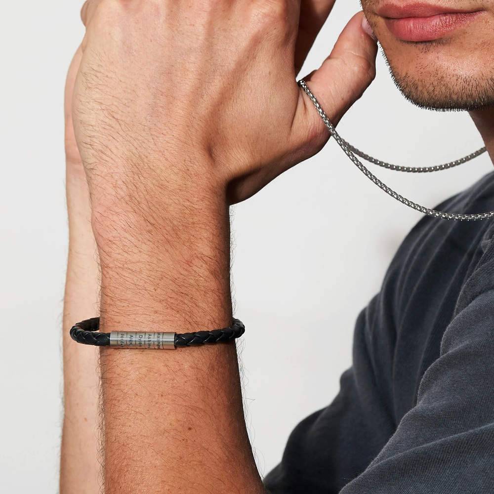 Pulsera de Cuero Negro Trenzado Nevada para Hombres-5 foto de producto