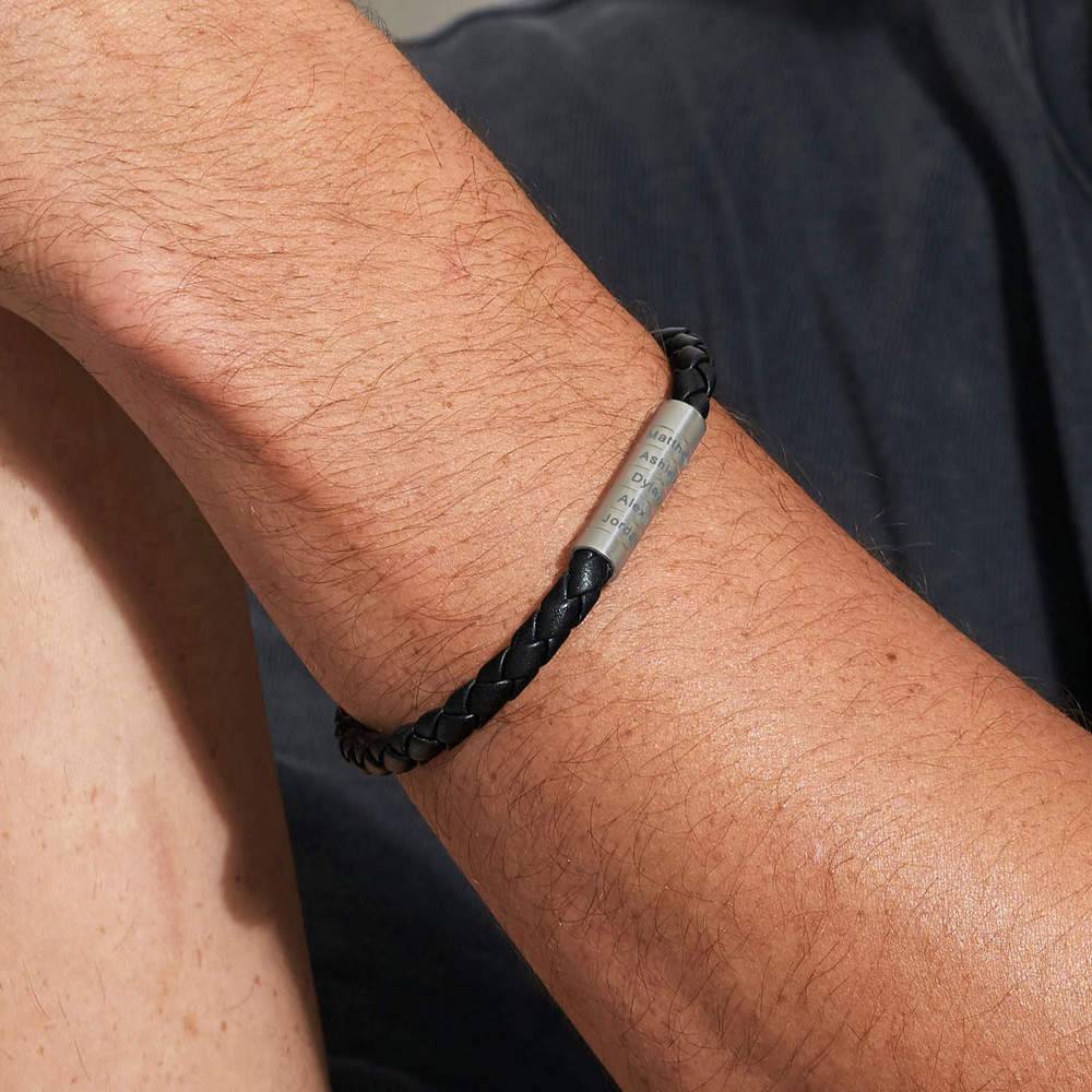 Pulsera de Cuero Negro Trenzado Nevada para Hombres-4 foto de producto