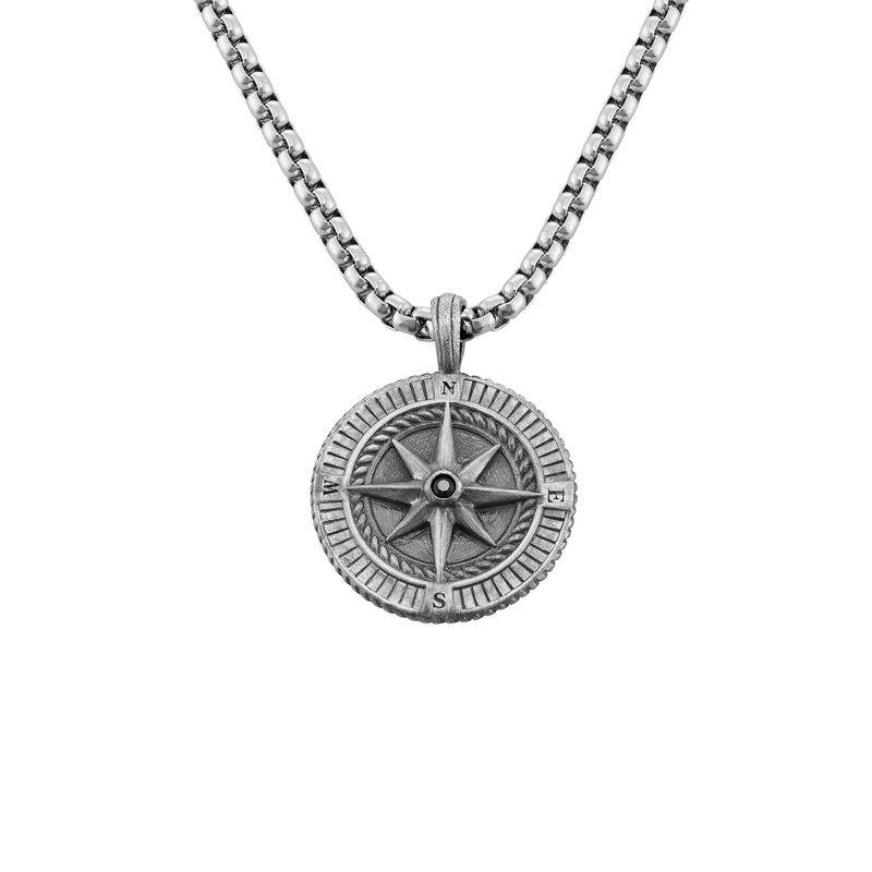 Collar de Brújula Grabada para Hombre en Plata Esterlina-4 foto de producto