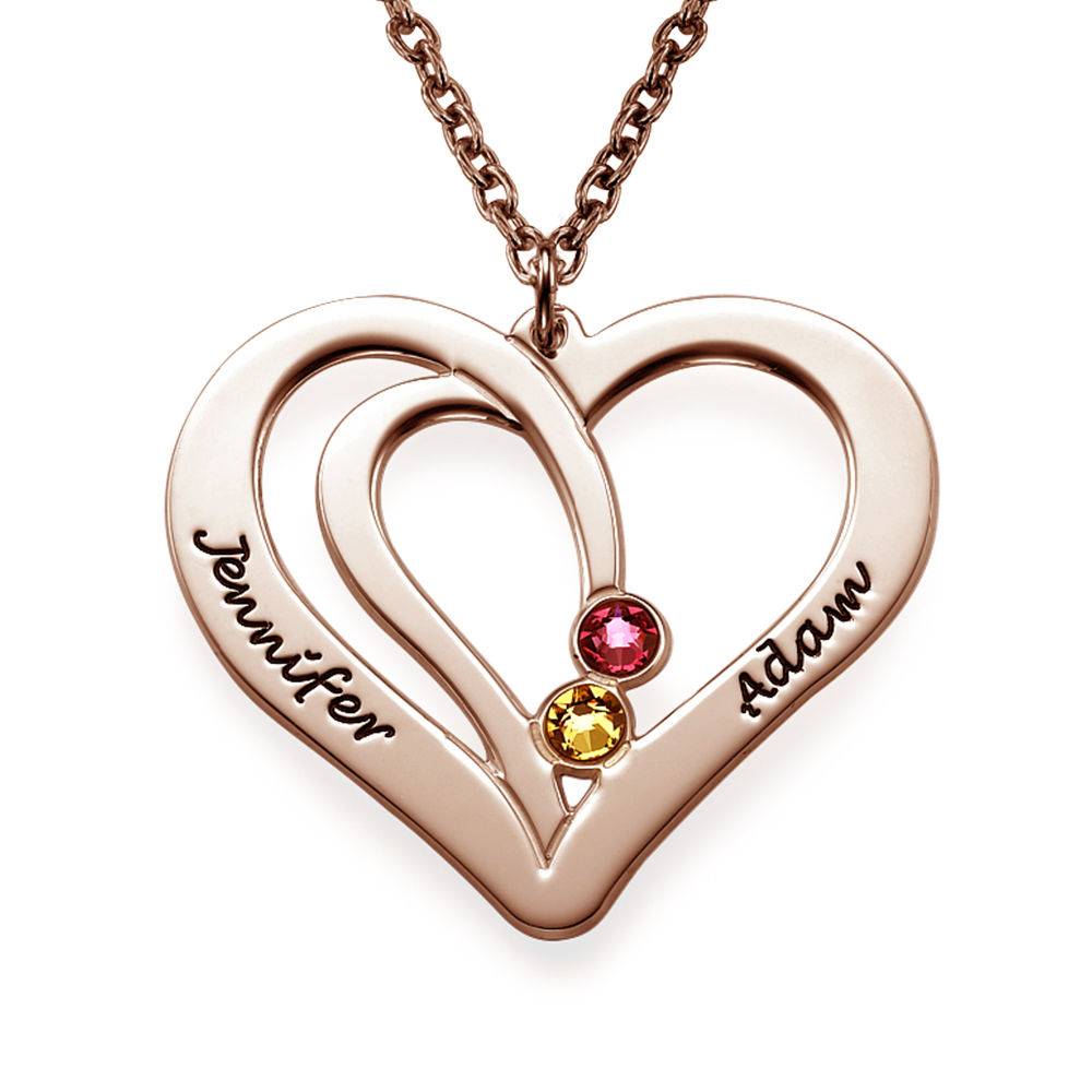 Collar de Corazones Grabados con Piedras de Nacimiento en Chapa de Oro Rosa-4 Collar de Corazones Grabados con Piedras de Nacimiento en Chapa de Oro Rosa-4 foto de producto