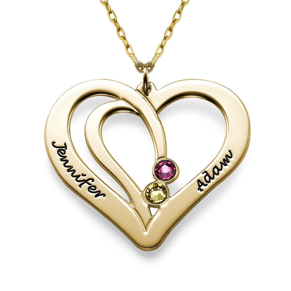 Collar de Corazones Grabados con Piedras de Nacimiento en Oro Sólido 10K-4 Collar de Corazones Grabados con Piedras de Nacimiento en Oro Sólido 10K-4 foto de producto