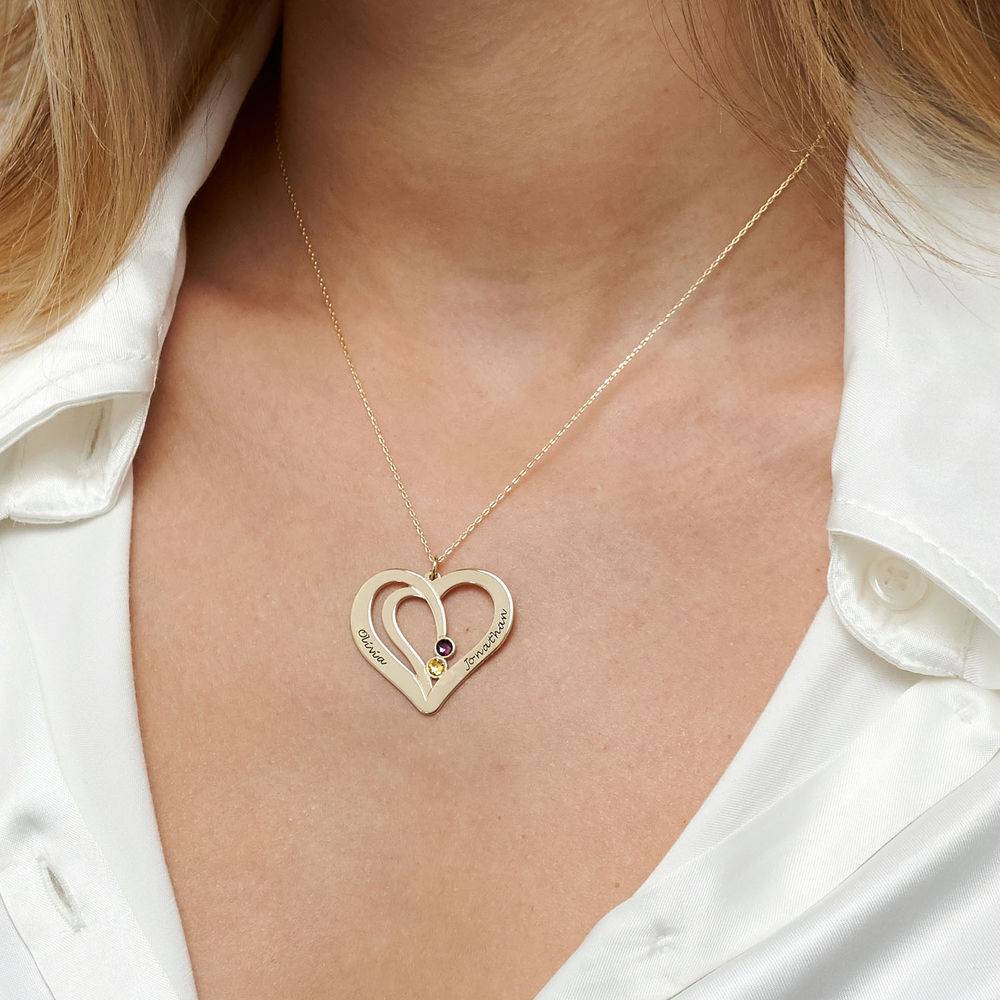 Collar de Corazones Grabados con Piedras de Nacimiento en Oro Sólido 10K-1 Collar de Corazones Grabados con Piedras de Nacimiento en Oro Sólido 10K-1 foto de producto