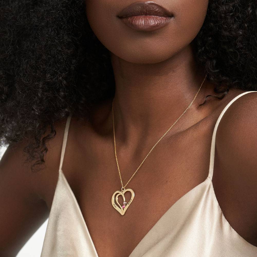 Collar de Corazones Grabados con Piedras de Nacimiento en Vermeil de Oro-4 foto de producto