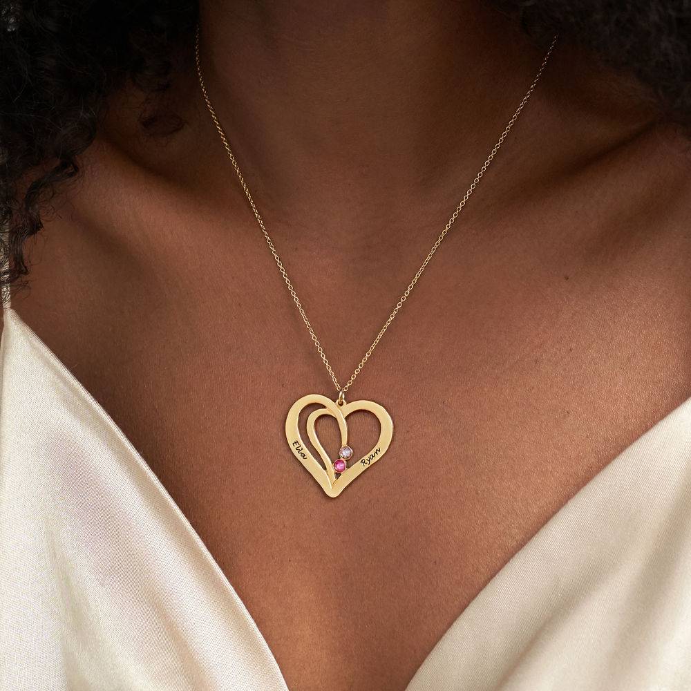 Collar de Corazones Grabados con Piedras de Nacimiento en Vermeil de Oro-3 foto de producto