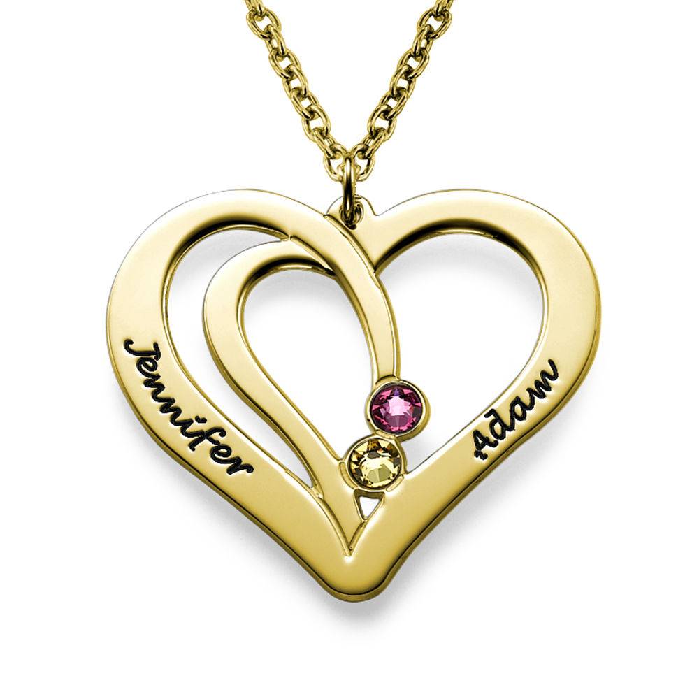 Collar de Corazones Grabados con Piedras de Nacimiento en Chapa de Oro-2 Collar de Corazones Grabados con Piedras de Nacimiento en Chapa de Oro-2 foto de producto