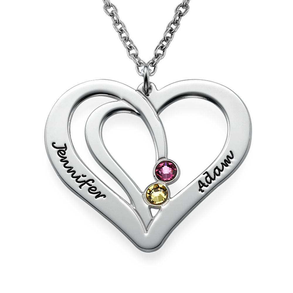 Collar de Corazones Grabados con Piedras de Nacimiento en Plata Esterlina-1 Collar de Corazones Grabados con Piedras de Nacimiento en Plata Esterlina-1 foto de producto