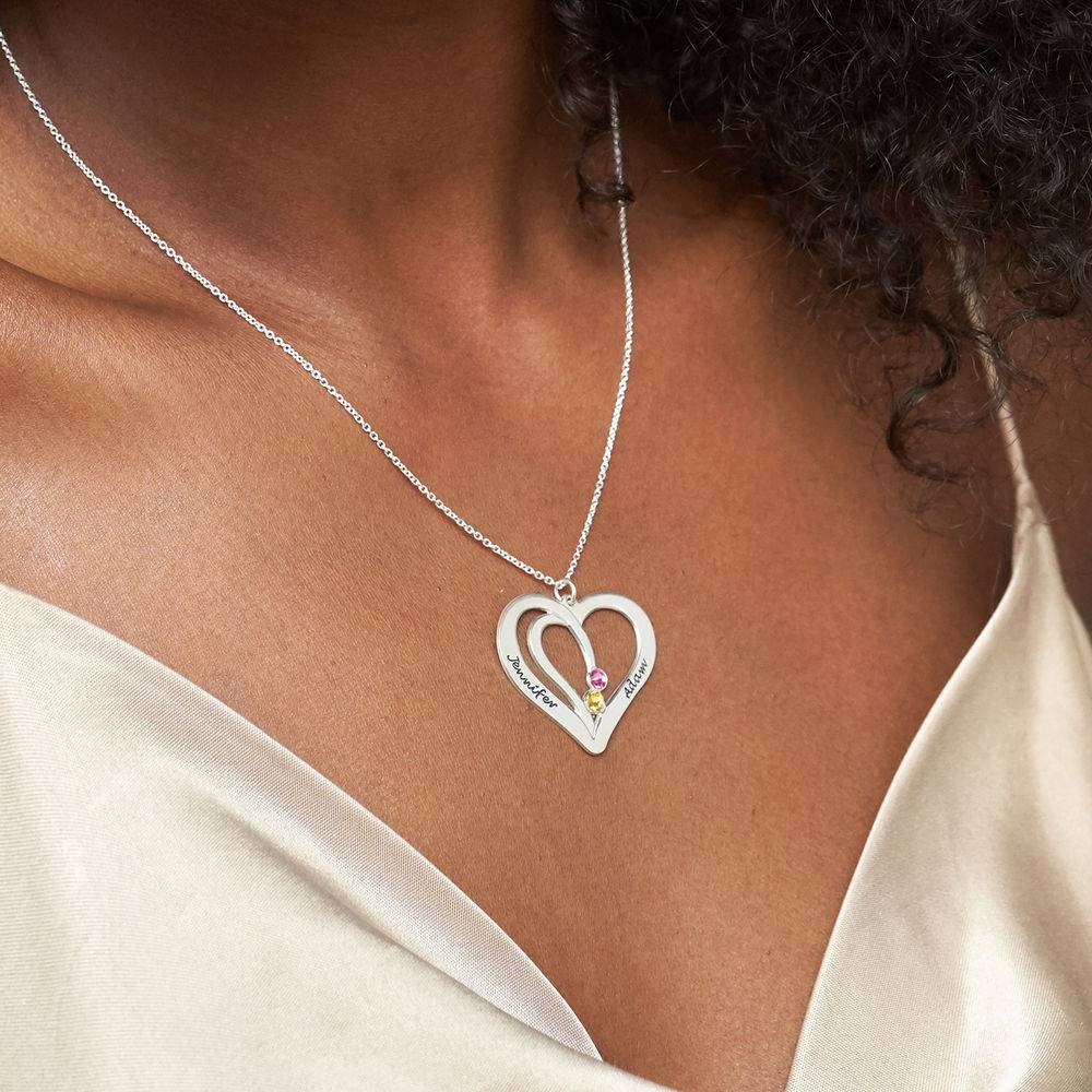 Collar de Corazones Grabados con Piedras de Nacimiento en Plata Esterlina-3 Collar de Corazones Grabados con Piedras de Nacimiento en Plata Esterlina-3 foto de producto