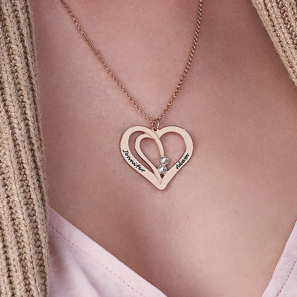 Collar de Corazones Grabados con Diamantes en Chapa de Oro Rosa-4 Collar de Corazones Grabados con Diamantes en Chapa de Oro Rosa-4 foto de producto