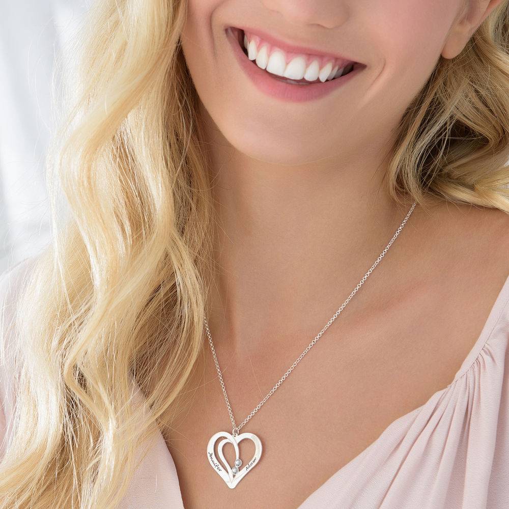 Collar de Corazones Grabados con Diamantes en Plata-1 foto de producto