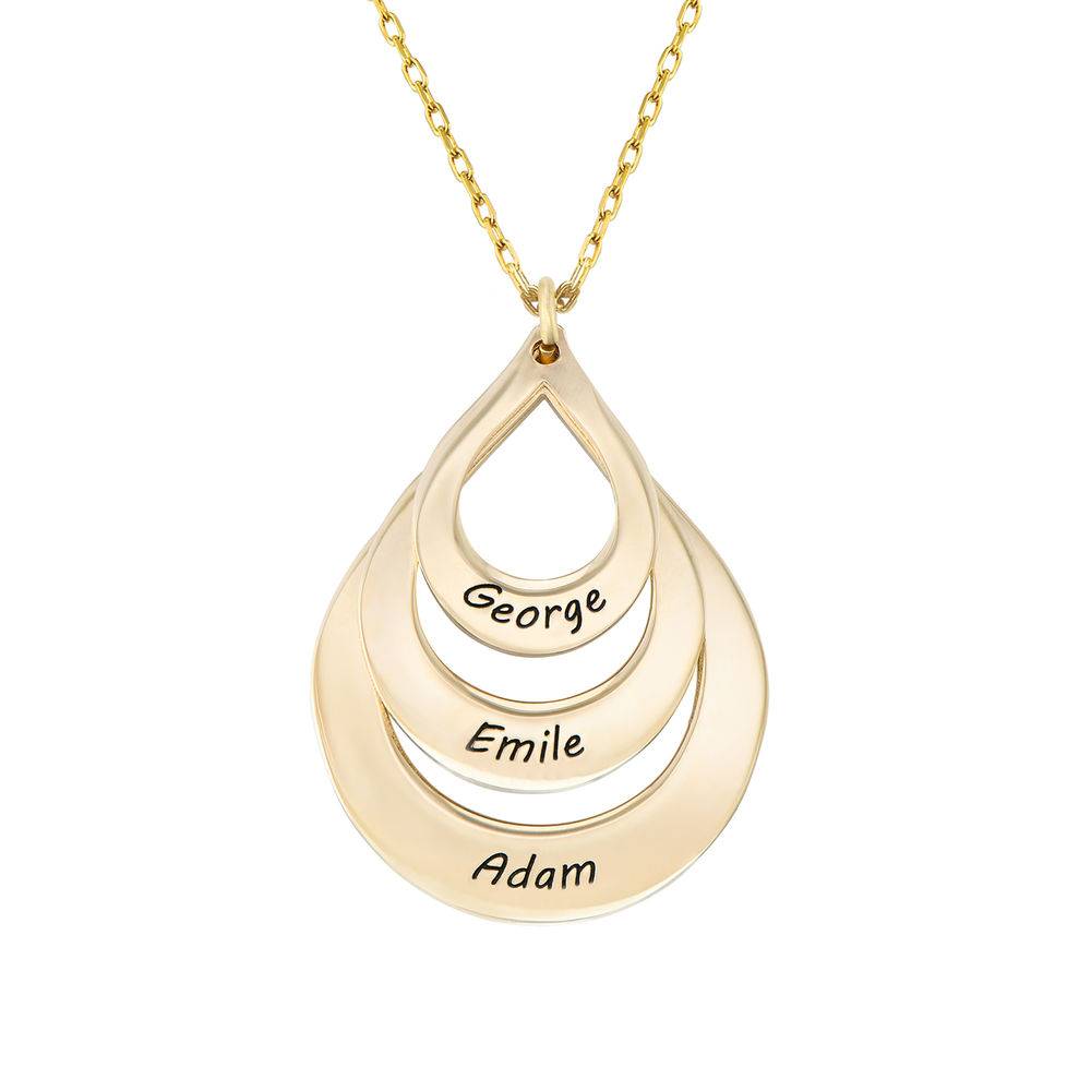 Collar Familiar Grabado en Forma Gota en Oro Sólido 10K-1 foto de producto