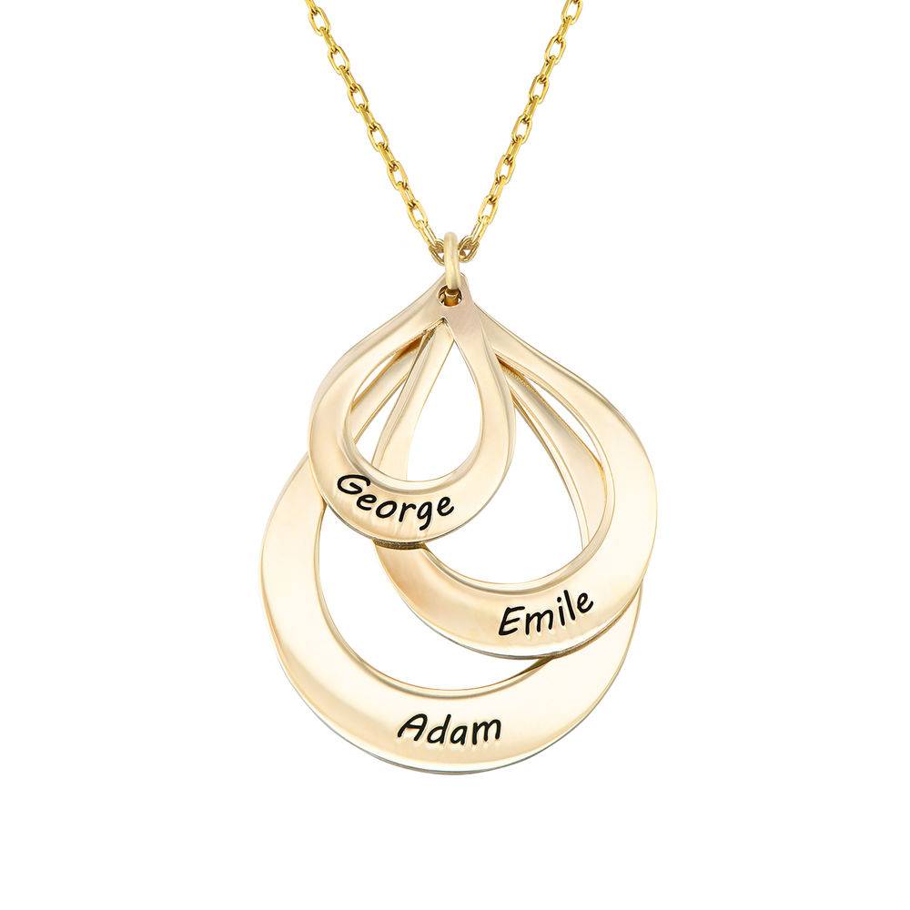 Collar Familiar Grabado en Forma Gota en Oro Sólido 10K-2 foto de producto