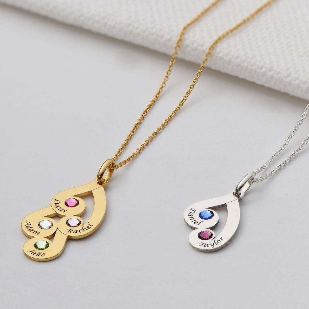 Collar Colgante Familiar Grabado con Piedras de Nacimiento en Chapa de Oro-3 foto de producto