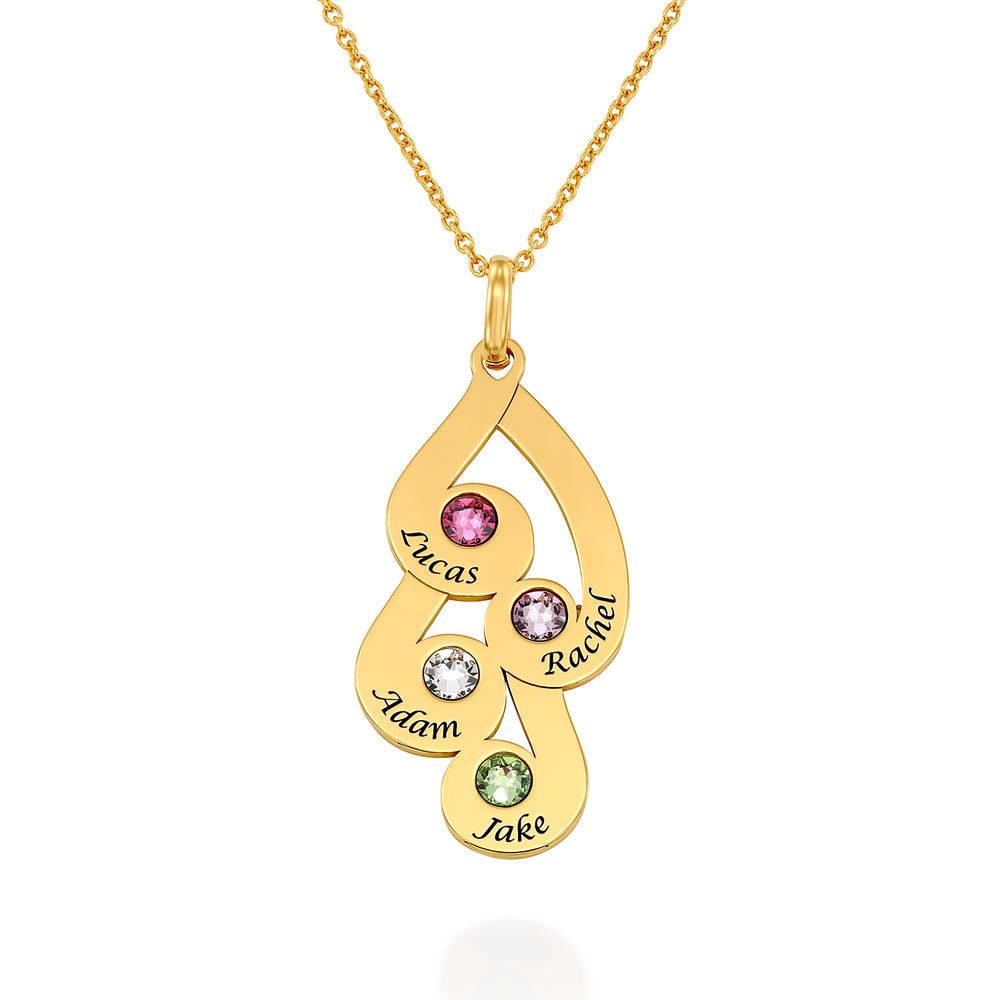 Collar Colgante Familiar Grabado con Piedras de Nacimiento en Vermeil de Oro-1 foto de producto