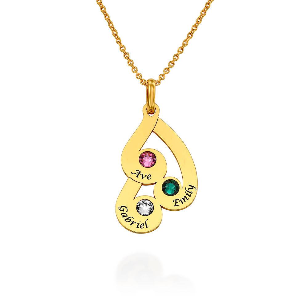 Collar Colgante Familiar Grabado con Piedras de Nacimiento en Vermeil de Oro-2 foto de producto