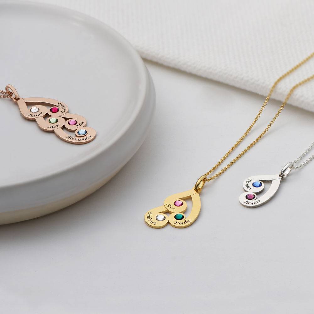 Collar Colgante Familiar Grabado con Piedras de Nacimiento en Vermeil de Oro-3 foto de producto