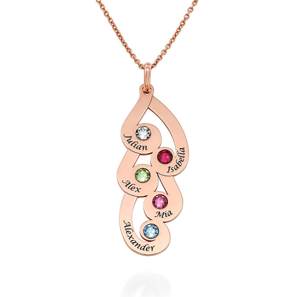 Collar Colgante Familiar Grabado con Piedras de Nacimiento en Chapa de Oro Rosa-1 foto de producto