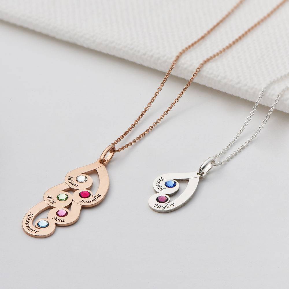 Collar Colgante Familiar Grabado con Piedras de Nacimiento en Chapa de Oro Rosa-2 foto de producto