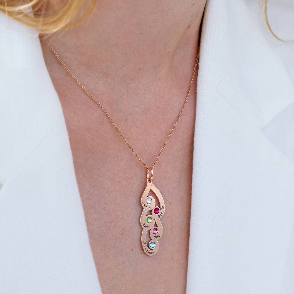 Collar Colgante Familiar Grabado con Piedras de Nacimiento en Chapa de Oro Rosa-4 foto de producto