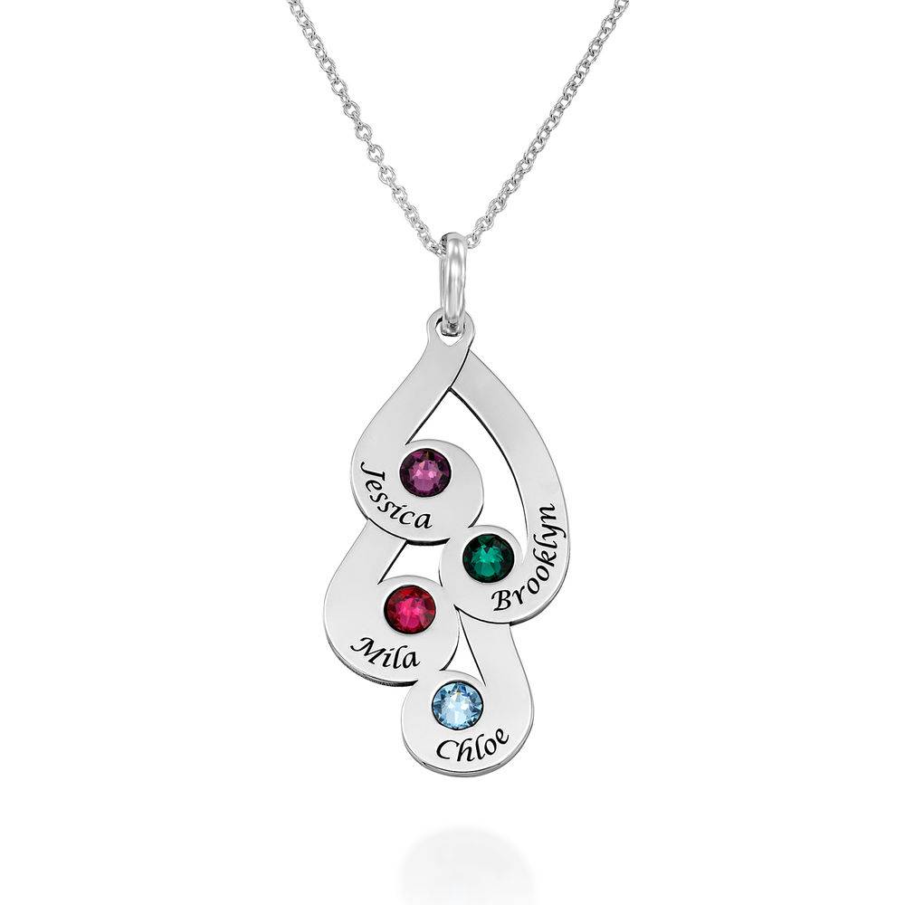 Collar Colgante Familiar Grabado con Piedras de Nacimiento en Plata-1 Collar Colgante Familiar Grabado con Piedras de Nacimiento en Plata-1 foto de producto