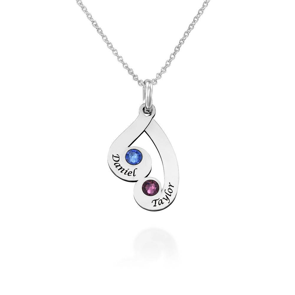 Collar Colgante Familiar Grabado con Piedras de Nacimiento en Plata-2 Collar Colgante Familiar Grabado con Piedras de Nacimiento en Plata-2 foto de producto