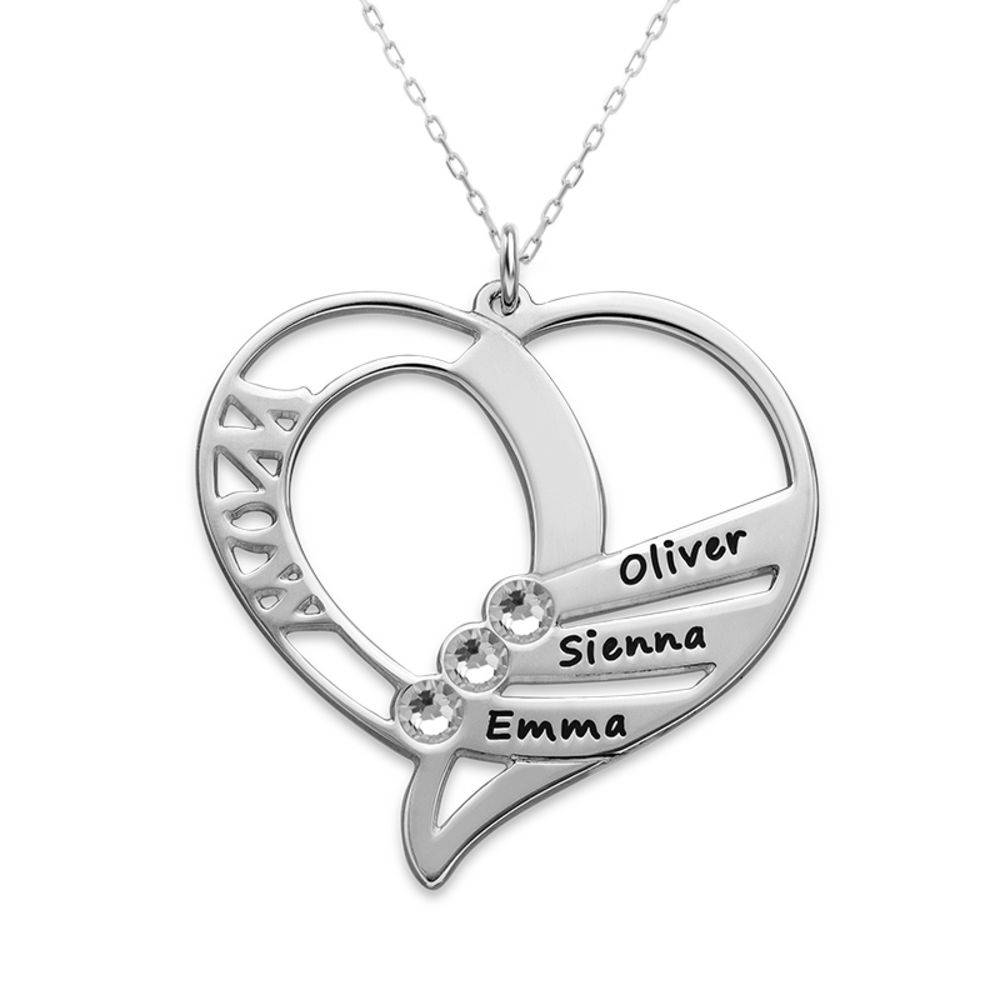 Collar Grabado con Piedras de Nacimiento para Mamá en Oro Blanco 10K-3 foto de producto