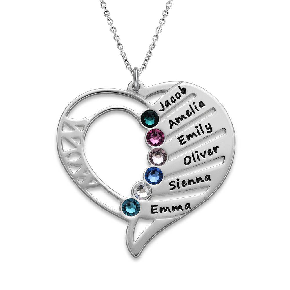 Collar Grabado con Piedras de Nacimiento para Mamá en Plata Esterlina-1 foto de producto
