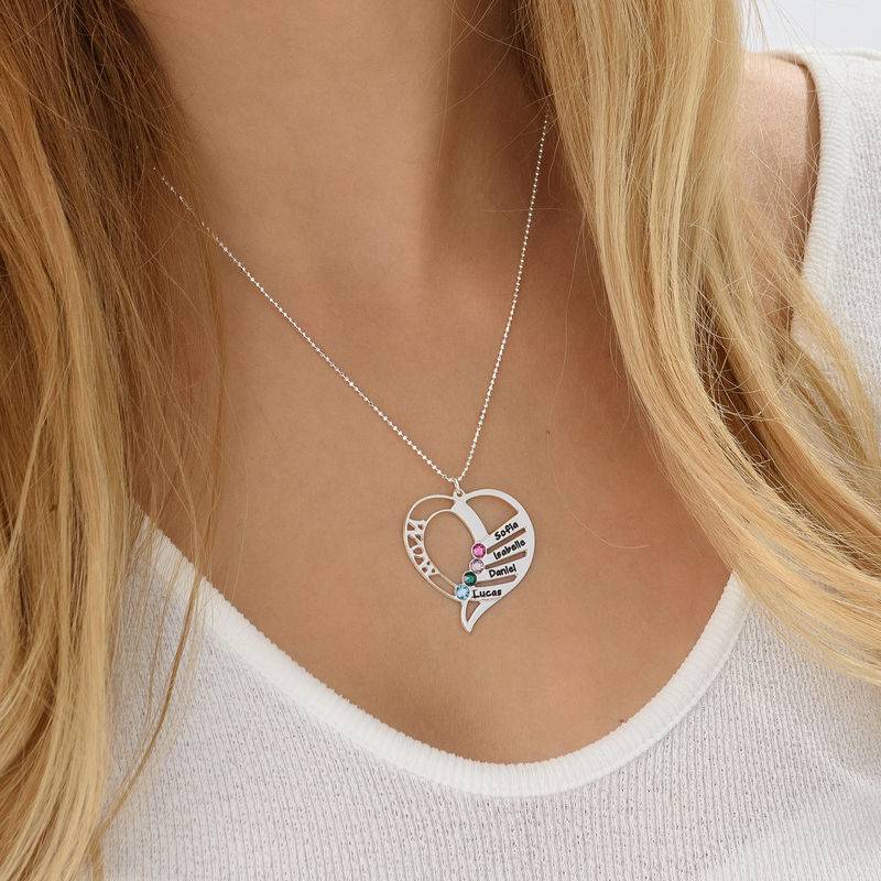 Collar Grabado con Piedras de Nacimiento para Mamá en Plata Esterlina-3 foto de producto
