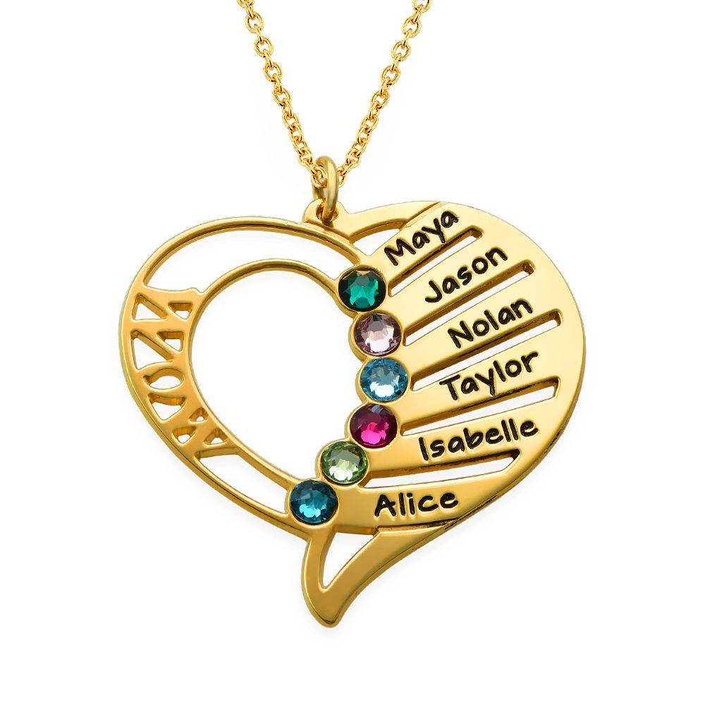 Collar Grabado con Piedras de Nacimiento para Mamá en Vermeil de Oro-2 foto de producto