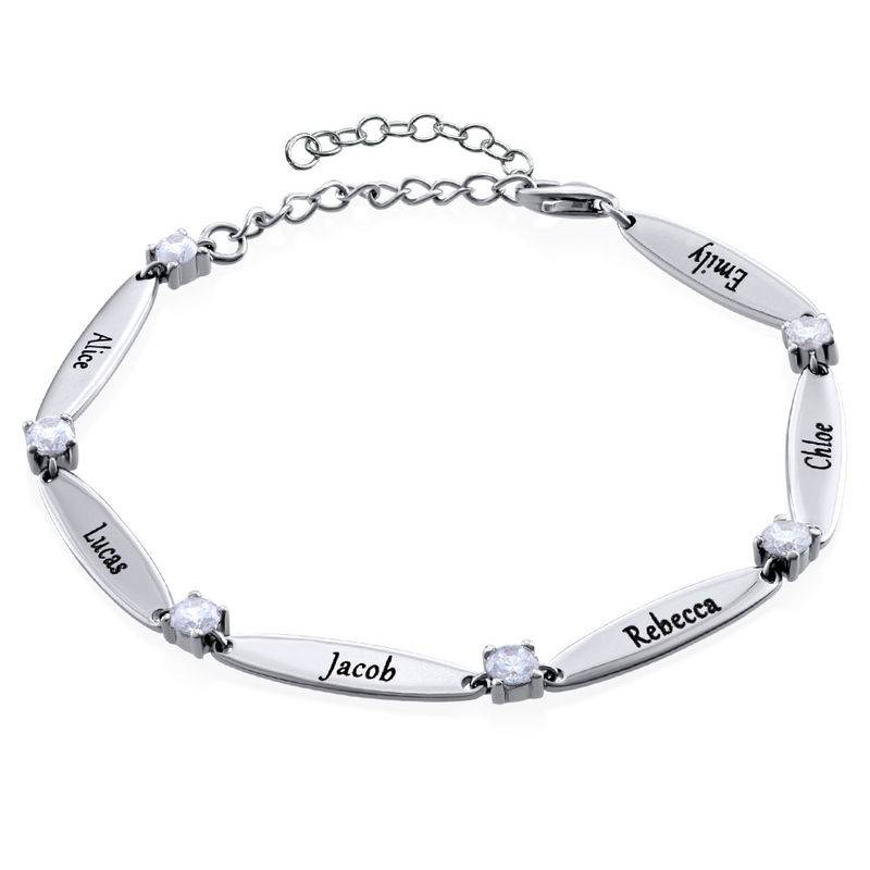 Pulsera Grabada para Mamá con con Zirconia Cúbica en Plata Esterlina-1 foto de producto