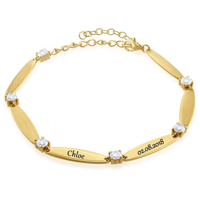 Pulsera Grabada para Mamá con con Zirconia Cúbica en Baño de Oro-2 foto de producto