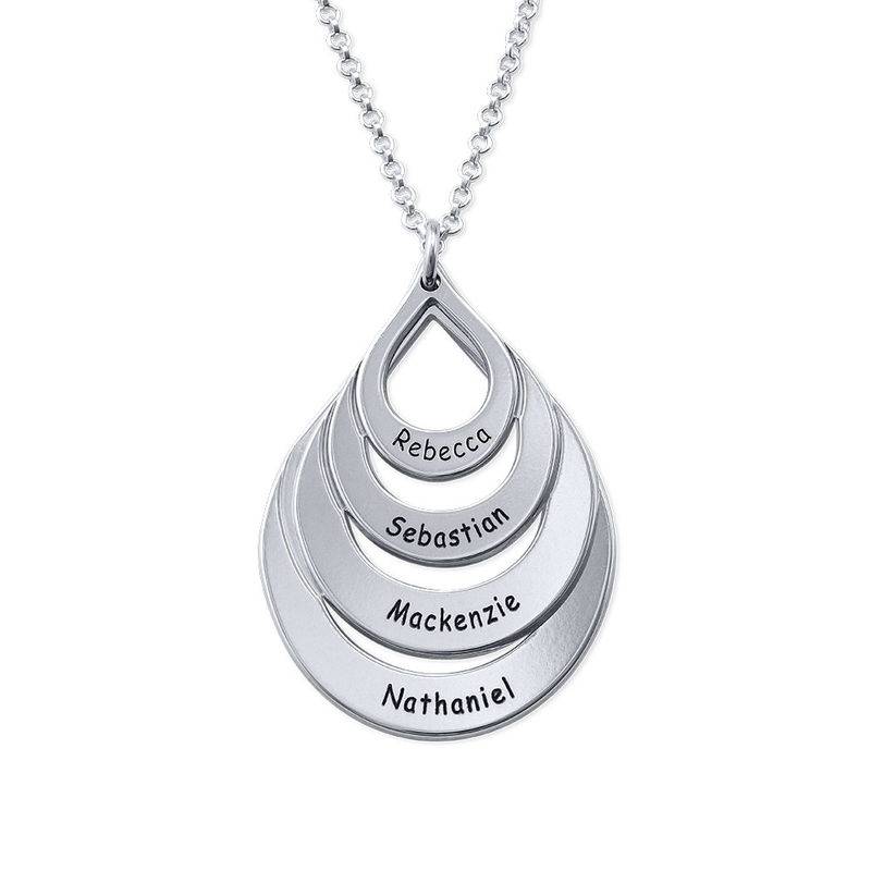 Collar de la Familia Grabado - Cuatro Gotas en Plata Esterlina-4 foto de producto