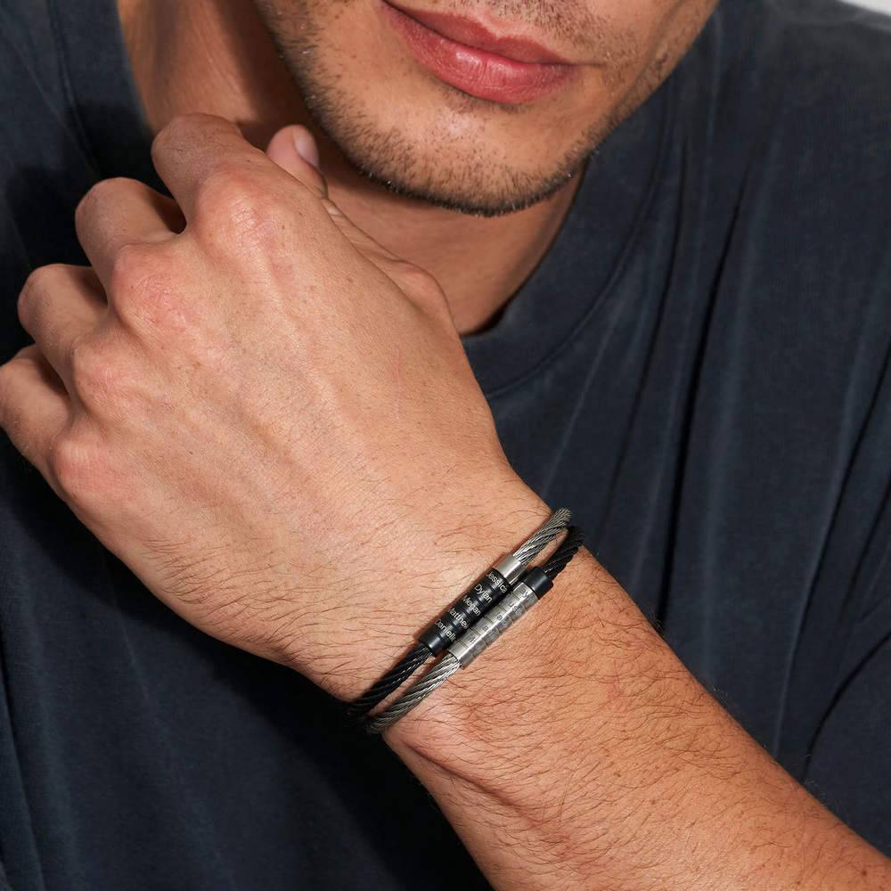 Pulsera de Hombre con Cable Trenzado Grabado Negro en Acero Inoxidable-4 foto de producto