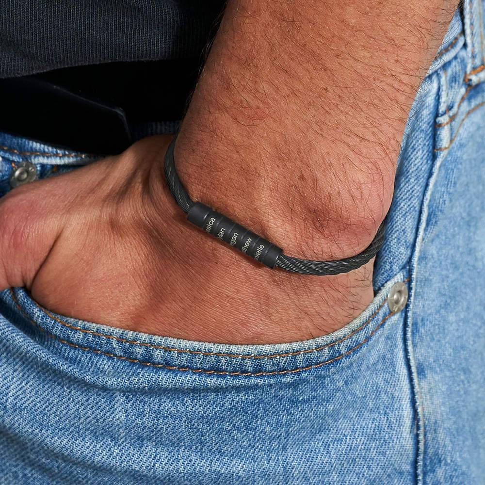 Pulsera de Hombre con Cable Trenzado Grabado Negro en Acero Inoxidable-2 foto de producto