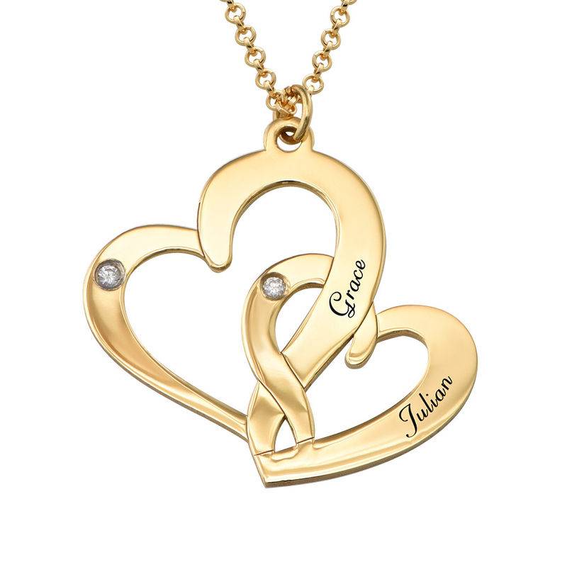 Collar de Dos Corazones Grabados con Diamantes en Baño de Oro-1 foto de producto