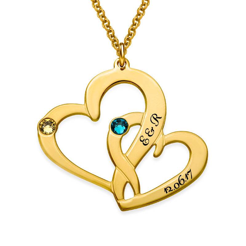 Collar de Dos Corazones Grabados en Vermeil de Oro-2 Collar de Dos Corazones Grabados en Vermeil de Oro-2 foto de producto