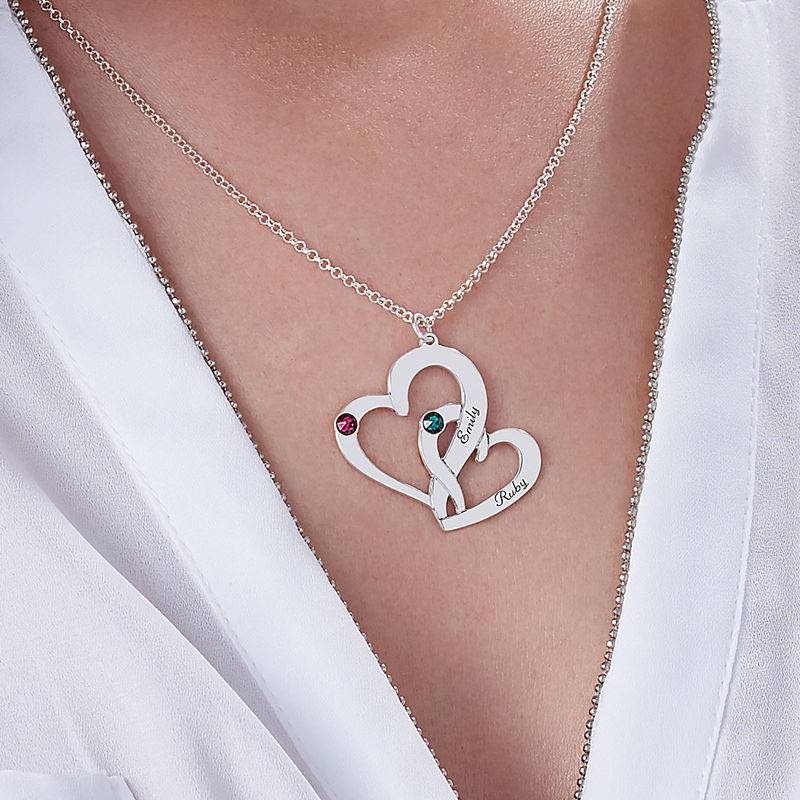 Collar de Dos Corazones Grabados en Plata-2 foto de producto