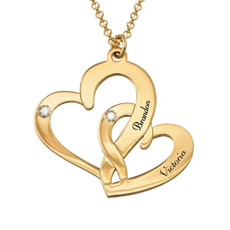 Collar de Dos Corazones Grabados con Diamantes en Vermeil de Oro-1 foto de producto