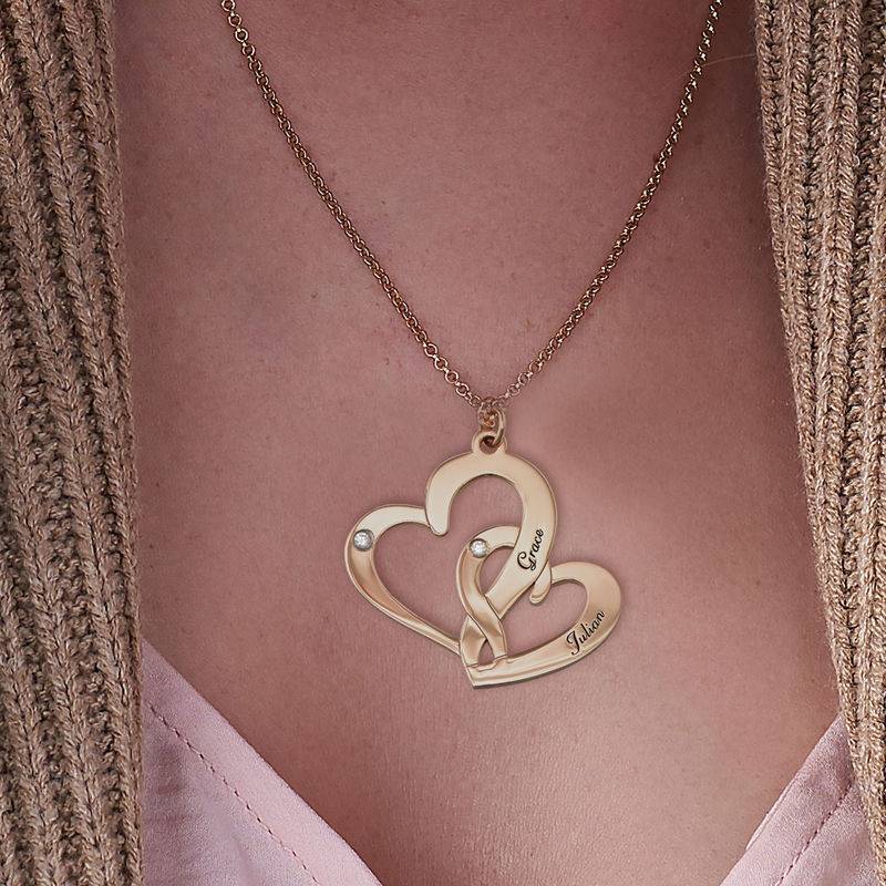 Collar de Dos Corazones Grabados con Diamantes en Vermeil de Oro-3 foto de producto