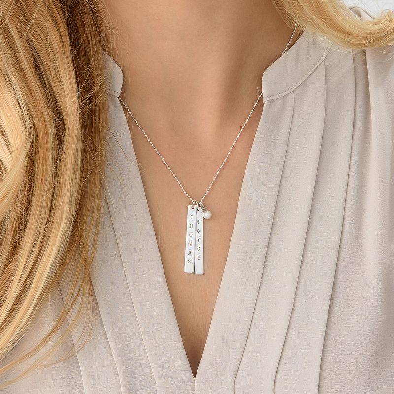 Collar de Barra Vertical Grabado en Plata Esterlina-1 foto de producto