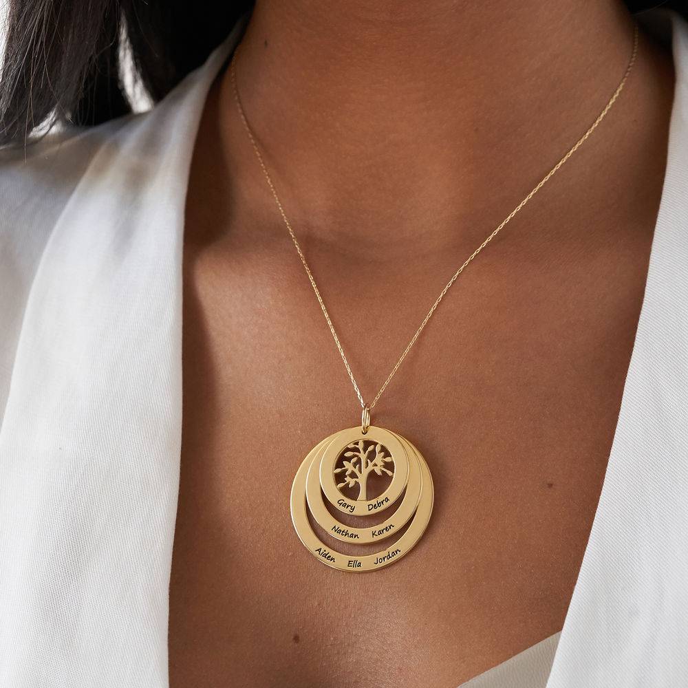 Collar del Círculo de Familia con Árbol de la Vida en Oro Sólido 10K-5 foto de producto